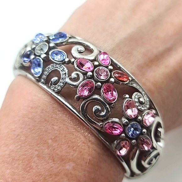 Brighton "GARDEN OF DREAMS" Pink/Purple Swarovski Crystal Floral Hinged Bangle! - Picture 1 of 15